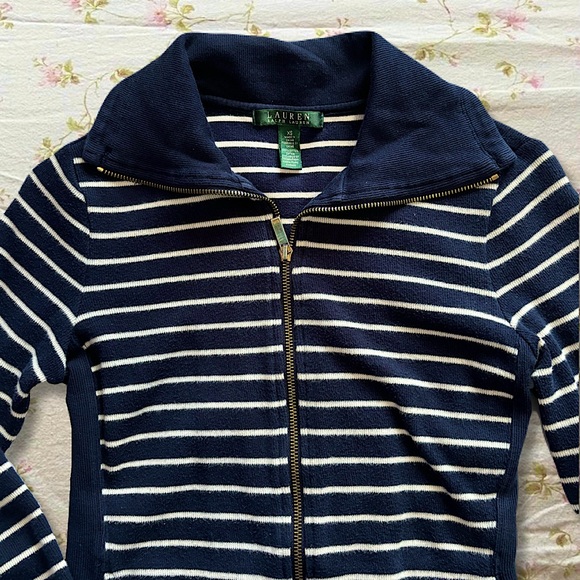 🏇 Ralph Lauren Zip Up Navy Striped Jacket - Picture 3 of 3